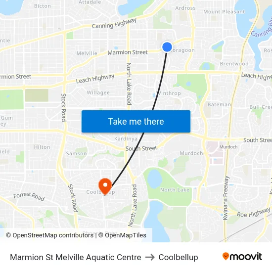 Marmion St Melville Aquatic Centre to Coolbellup map