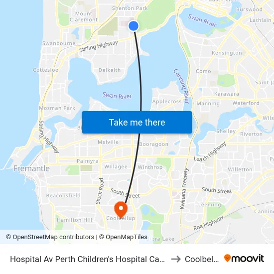 Hospital Av Perth Children's Hospital Cat Id 132 to Coolbellup map