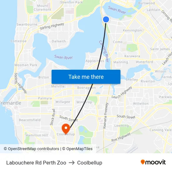 Labouchere Rd Perth Zoo to Coolbellup map