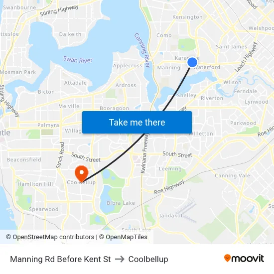Manning Rd Before Kent St to Coolbellup map