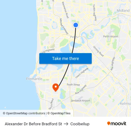 Alexander Dr Before Bradford St to Coolbellup map