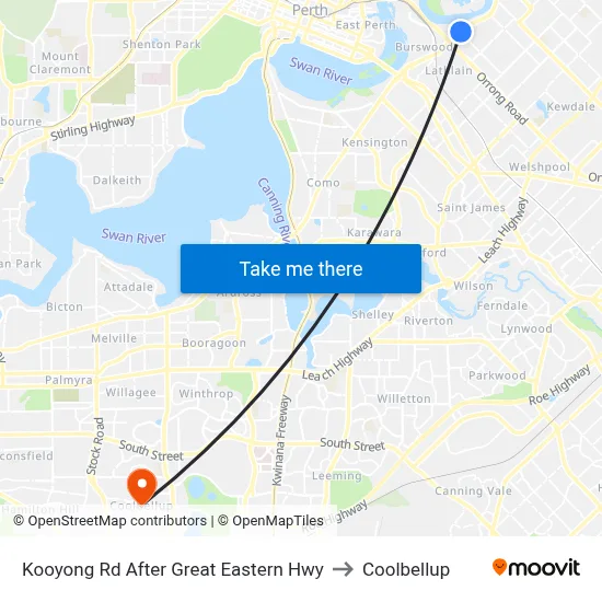Kooyong Rd After Great Eastern Hwy to Coolbellup map