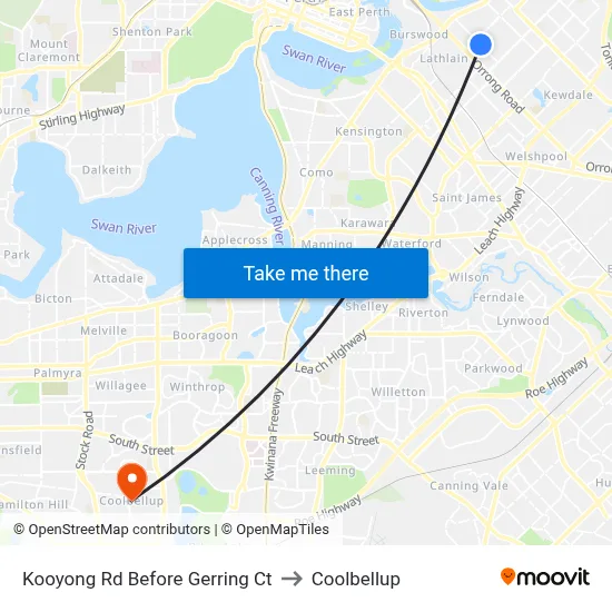 Kooyong Rd Before Gerring Ct to Coolbellup map