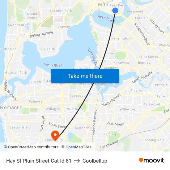 Hay St Plain Street Cat Id 81 to Coolbellup map