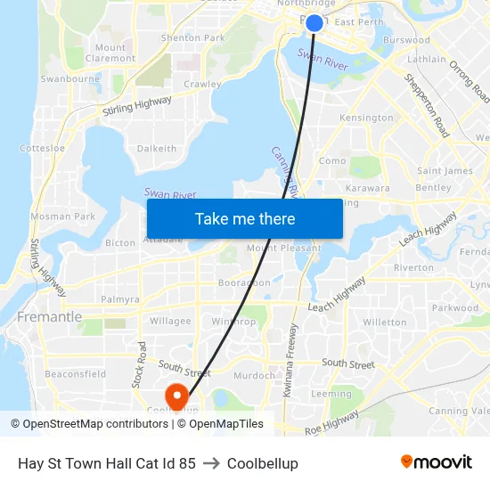 Hay St Town Hall Cat Id 85 to Coolbellup map