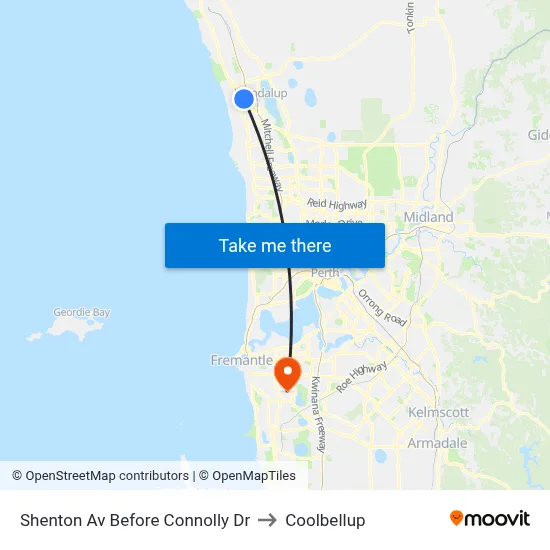 Shenton Av Before Connolly Dr to Coolbellup map