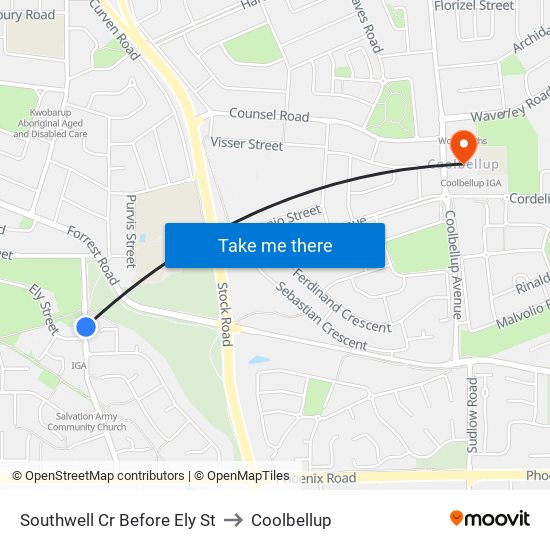 Southwell Cr Before Ely St to Coolbellup map