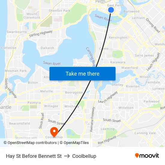 Hay St Before Bennett St to Coolbellup map