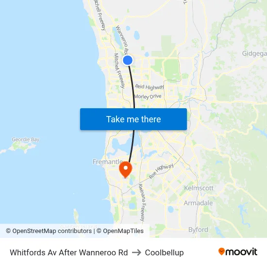Whitfords Av After Wanneroo Rd to Coolbellup map