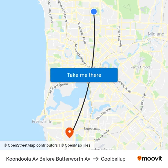 Koondoola Av Before Butterworth Av to Coolbellup map