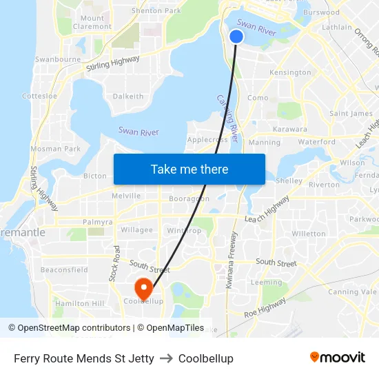 Ferry Route Mends St Jetty to Coolbellup map
