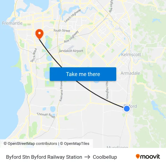 Byford Stn Byford Railway Station to Coolbellup map