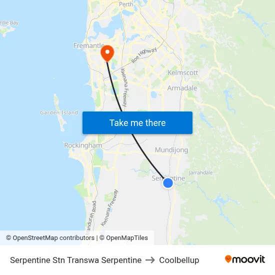 Serpentine Stn Transwa Serpentine to Coolbellup map