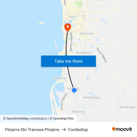 Pinjarra Stn Transwa Pinjarra to Coolbellup map