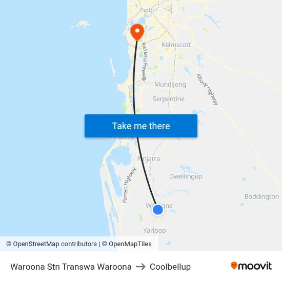 Waroona Stn Transwa Waroona to Coolbellup map