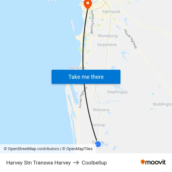 Harvey Stn Transwa Harvey to Coolbellup map