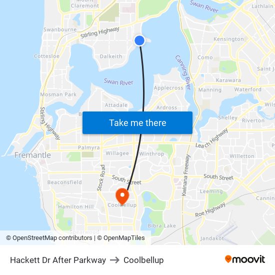 Hackett Dr After Parkway to Coolbellup map