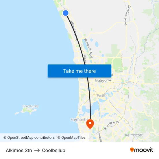 Alkimos Stn to Coolbellup map