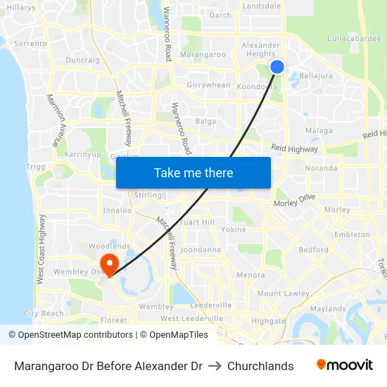 Marangaroo Dr Before Alexander Dr to Churchlands map