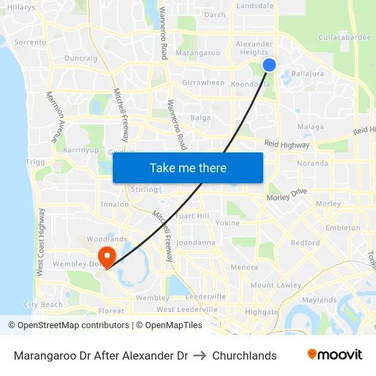 Marangaroo Dr After Alexander Dr to Churchlands map