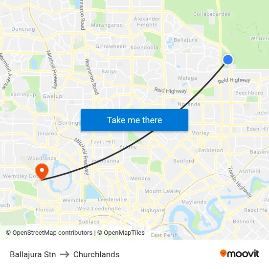 Ballajura Stn to Churchlands map
