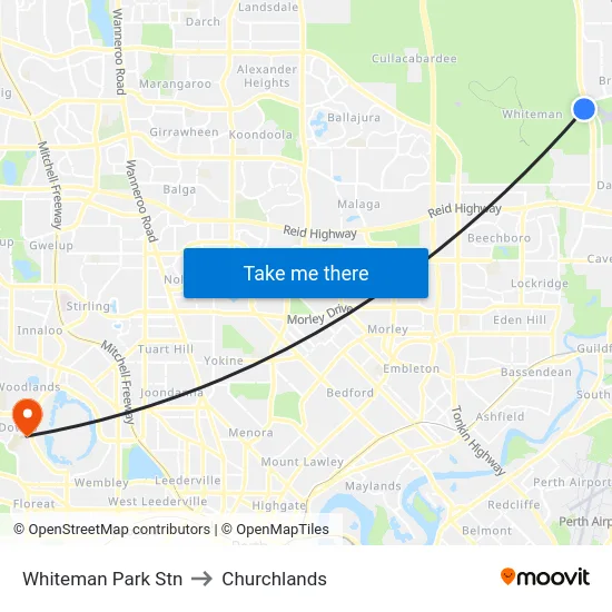 Whiteman Park Stn to Churchlands map