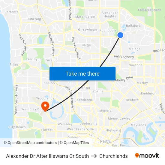 Alexander Dr After Illawarra Cr South to Churchlands map