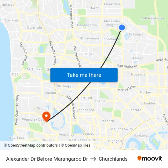 Alexander Dr Before Marangaroo Dr to Churchlands map
