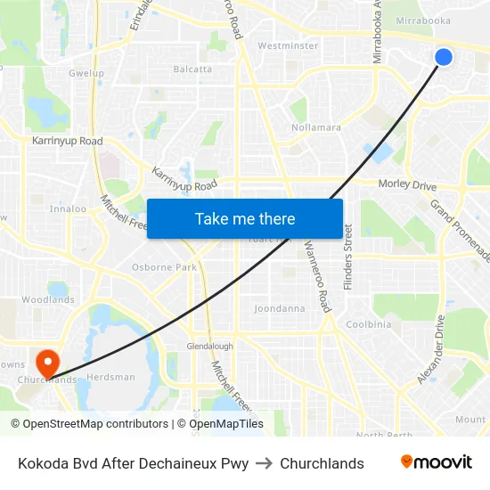 Kokoda Bvd After Dechaineux Pwy to Churchlands map