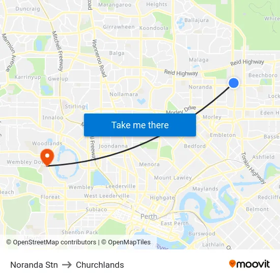 Noranda Stn to Churchlands map