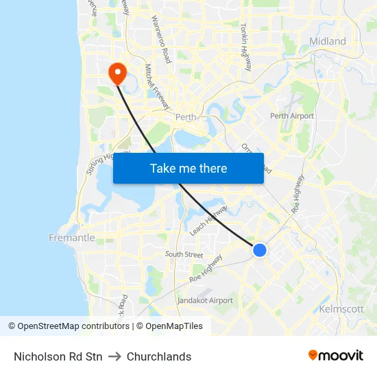 Nicholson Rd Stn to Churchlands map