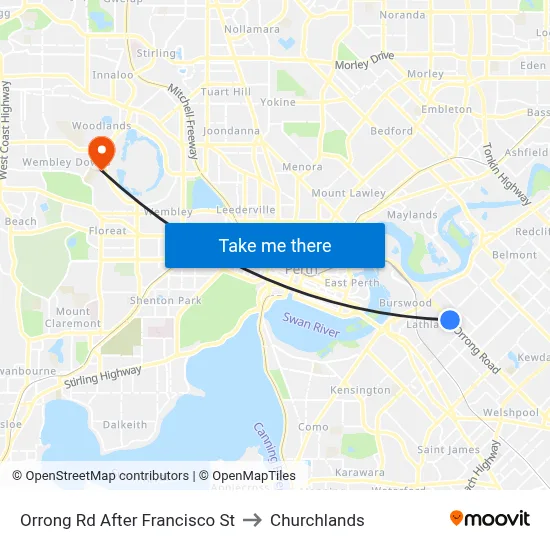 Orrong Rd After Francisco St to Churchlands map