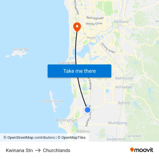 Kwinana Stn to Churchlands map