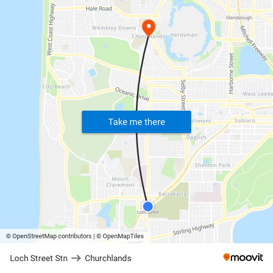 Loch Street Stn to Churchlands map