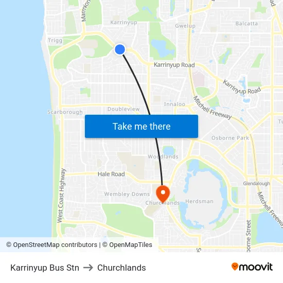 Karrinyup Bus Stn to Churchlands map