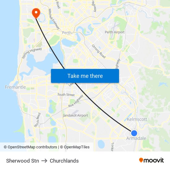 Sherwood Stn to Churchlands map