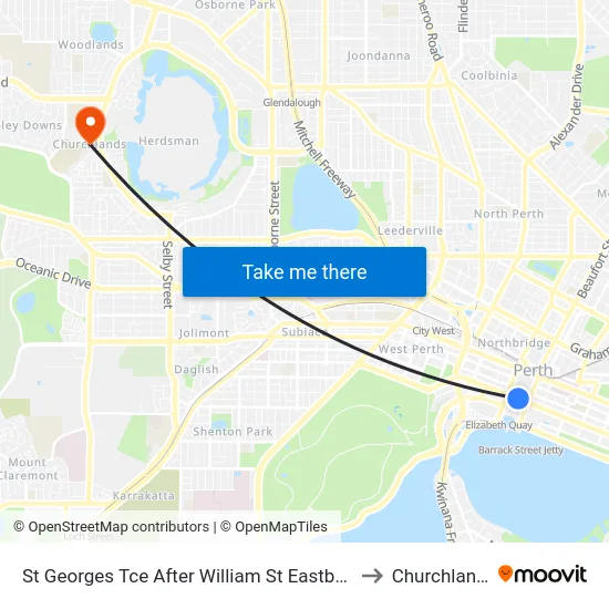 St Georges Tce After William St Eastbound to Churchlands map