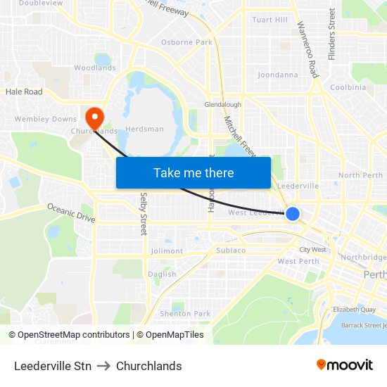 Leederville Stn to Churchlands map