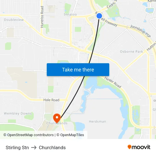 Stirling Stn to Churchlands map