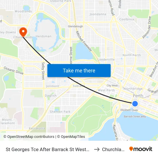 St Georges Tce After Barrack St Westbound to Churchlands map