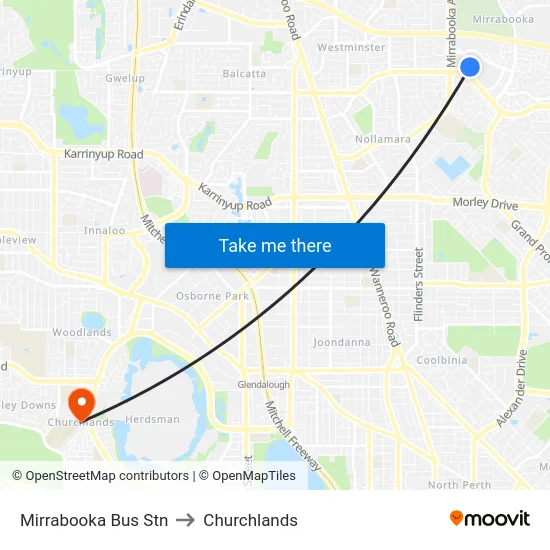 Mirrabooka Bus Stn to Churchlands map