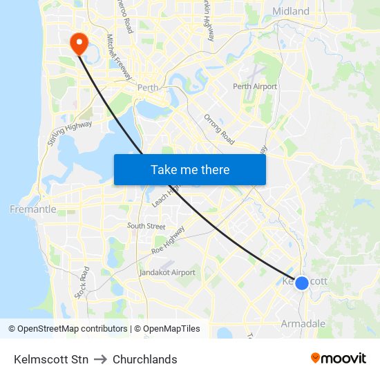 Kelmscott Stn to Churchlands map