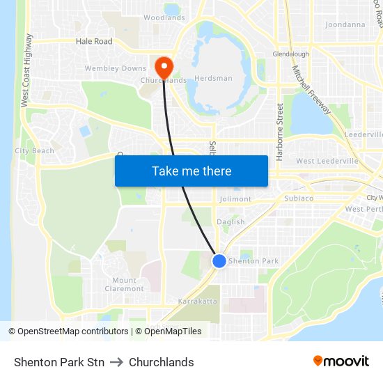 Shenton Park Stn to Churchlands map