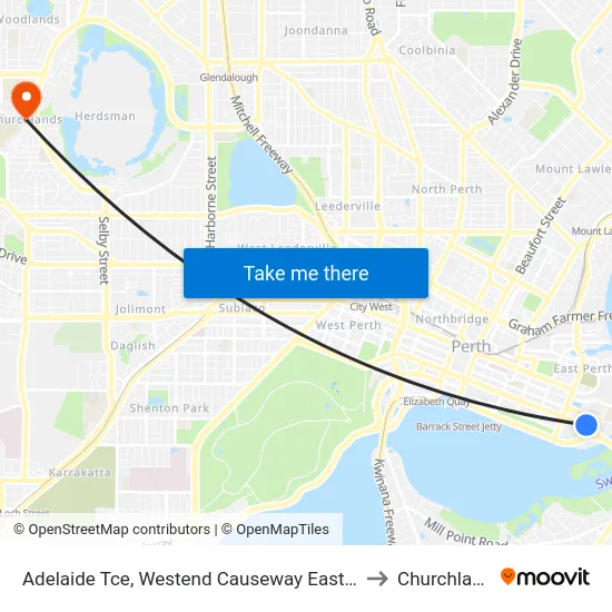 Adelaide Tce, Westend Causeway Eastbound to Churchlands map