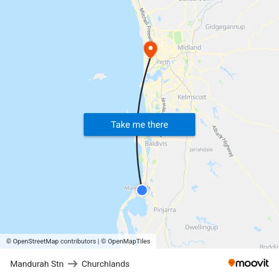 Mandurah Stn to Churchlands map
