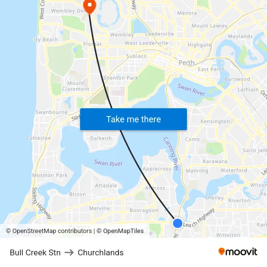 Bull Creek Stn to Churchlands map