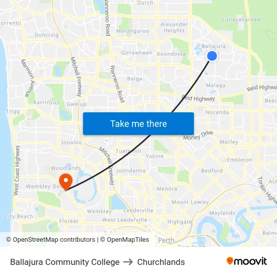 Ballajura Community College to Churchlands map