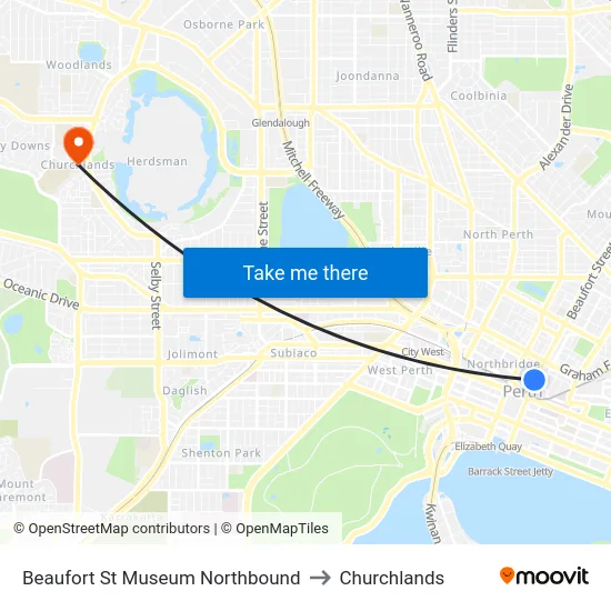 Beaufort St Museum Northbound to Churchlands map