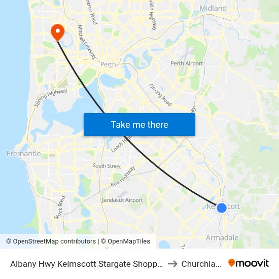 Albany Hwy Kelmscott Stargate Shopping Ctr to Churchlands map