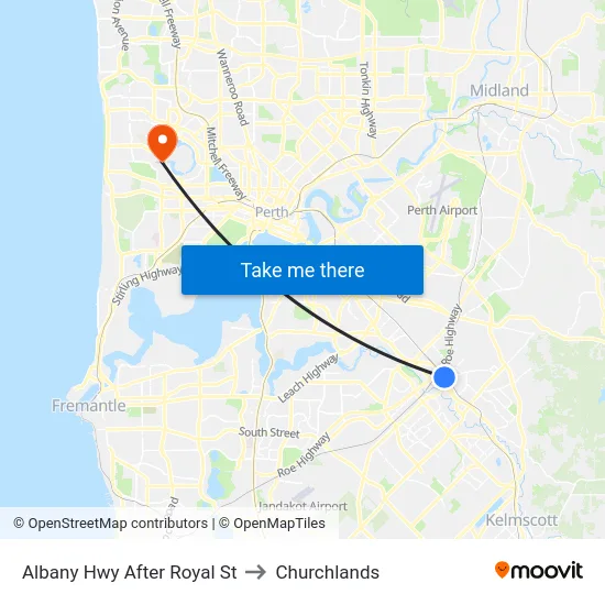 Albany Hwy After Royal St to Churchlands map